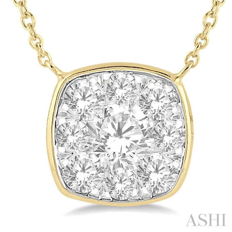1/2 Ctw Cushion Shape Lovebright Diamond Pendant With Chain in 14K Yellow & White Gold