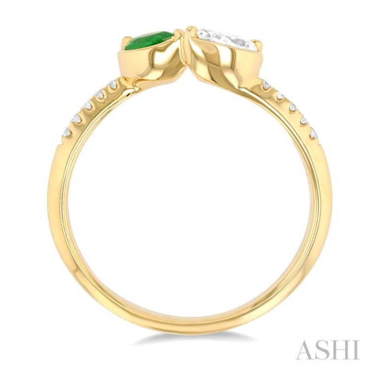 5x3 MM Pear Cut Emerald and 1/3 Ctw Pear & Round Cut Diamond Toi Et Moi Precious Fashion Ring in 14K Yellow Gold