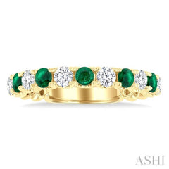 2.85 MM Emerald and 1/2 Ctw Round Cut Diamond Precious Wedding Band in 14K Yellow Gold