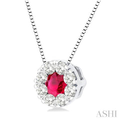 3.8 MM Ruby and 1/3 Ctw Round Cut Lovebright Diamond Precious Pendant With Chain in 14K White Gold