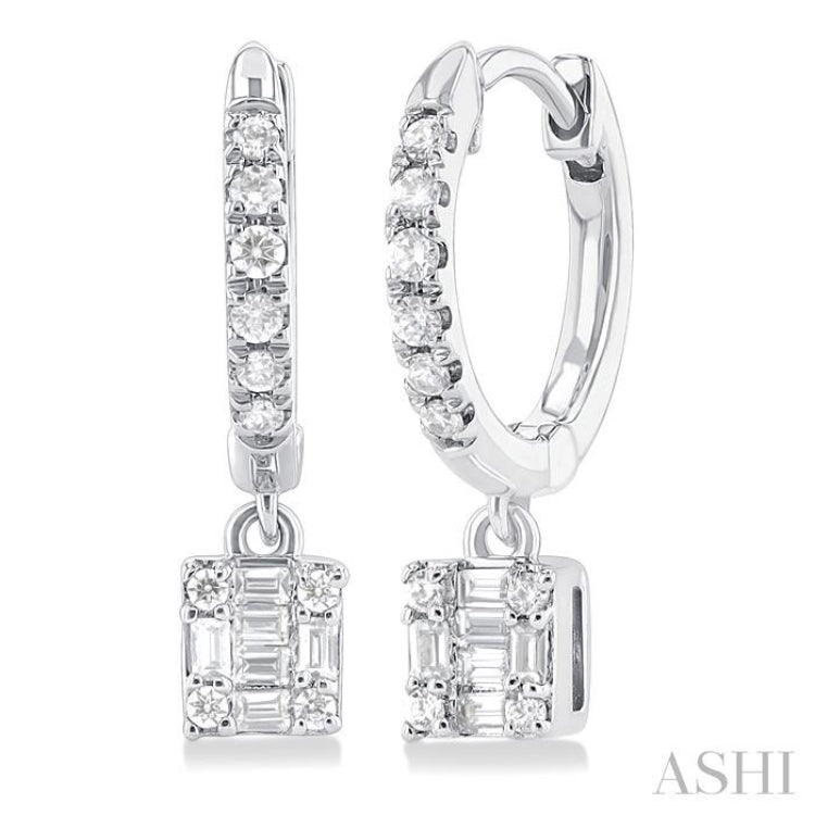 1/3 Ctw Petite Square Shape Fusion Diamond Fashion Huggies in 10K White Gold