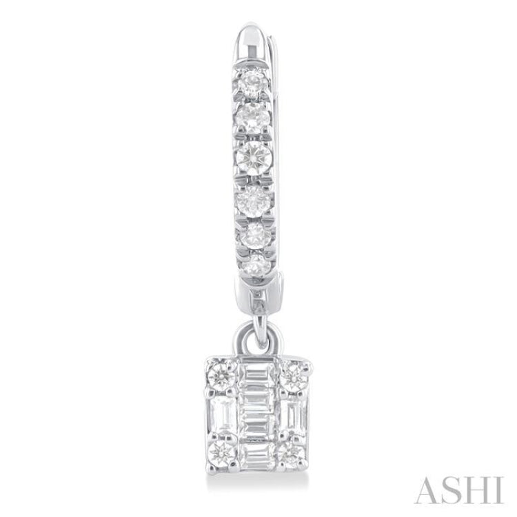 1/3 Ctw Petite Square Shape Fusion Diamond Fashion Huggies in 10K White Gold