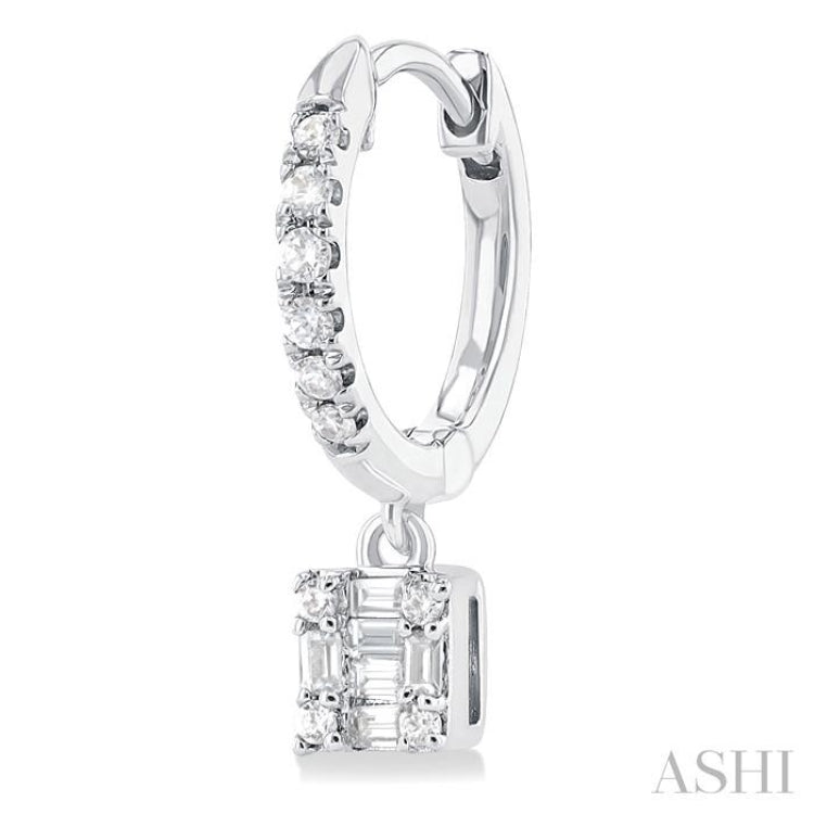 1/3 Ctw Petite Square Shape Fusion Diamond Fashion Huggies in 10K White Gold