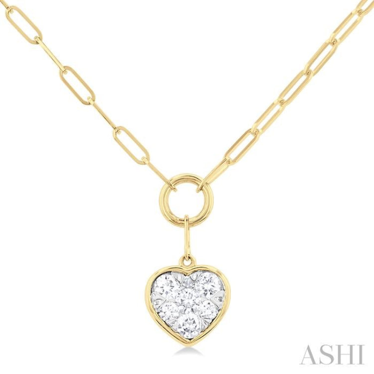 1/4 Ctw Lovebright Heart Shape Round Cut Diamond Paperclip Necklace in 14K Yellow & White Gold