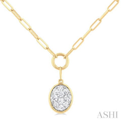 1/4 Ctw Lovebright Oval Shape Round Cut Diamond Paperclip Necklace in 14K Yellow & White Gold