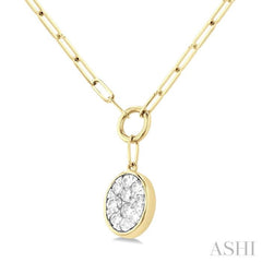 1/4 Ctw Lovebright Oval Shape Round Cut Diamond Paperclip Necklace in 14K Yellow & White Gold