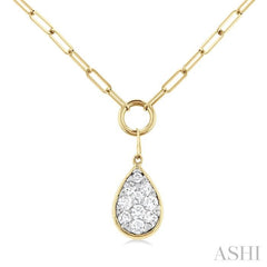 1/4 Ctw Lovebright Pear Shape Round Cut Diamond Paperclip Necklace in 14K Yellow & White Gold