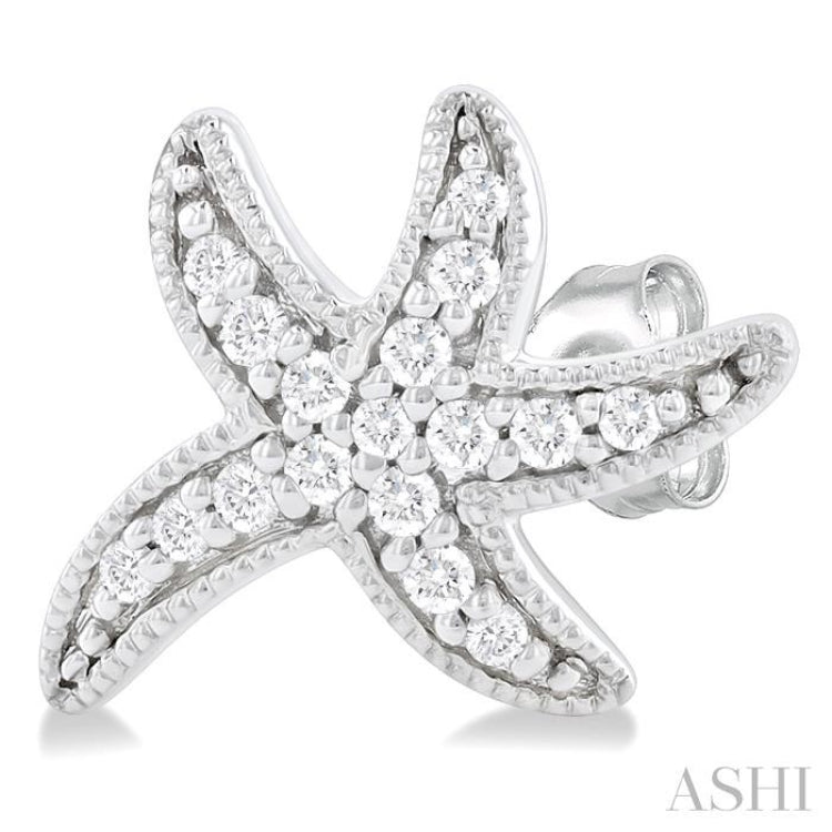 1/8 Ctw Petite Milgrain Starfish Round Cut Diamond Fashion Stud Earring in 10K White Gold