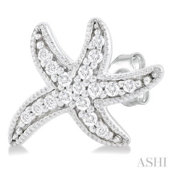 1/8 Ctw Petite Milgrain Starfish Round Cut Diamond Fashion Stud Earring in 10K White Gold