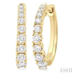 3/4 Ctw Graduated Round Cut Diamond Fashion Hoop Earrings in 14K Yellow Gold