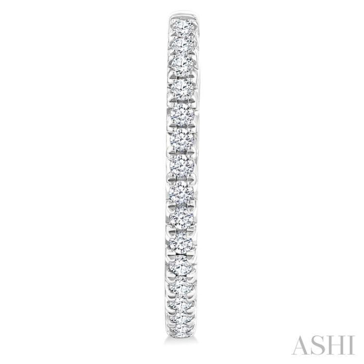 3/4 Ctw French Pave Set Round Cut Diamond Fashion Half Hoop Earring in 14K White Gold