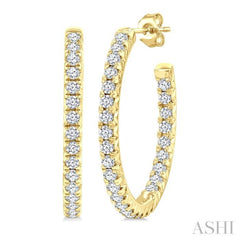 3/4 Ctw French Pave Set Round Cut Diamond Fashion Half Hoop Earring in 14K Yellow Gold