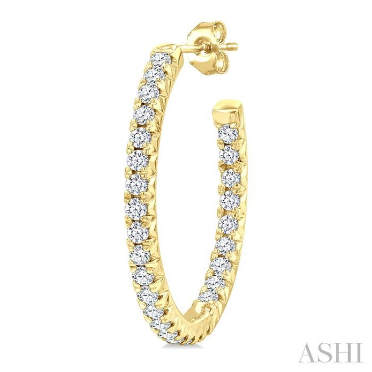 3/4 Ctw French Pave Set Round Cut Diamond Fashion Half Hoop Earring in 14K Yellow Gold