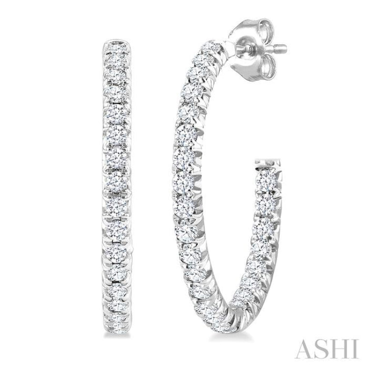 1/2 Ctw French Pave Set Round Cut Diamond Fashion Half Hoop Earring in 14K White Gold