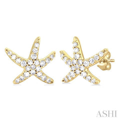 1/5 Ctw Petite Starfish Round Cut Diamond Fashion Stud Earring in 10K Yellow Gold