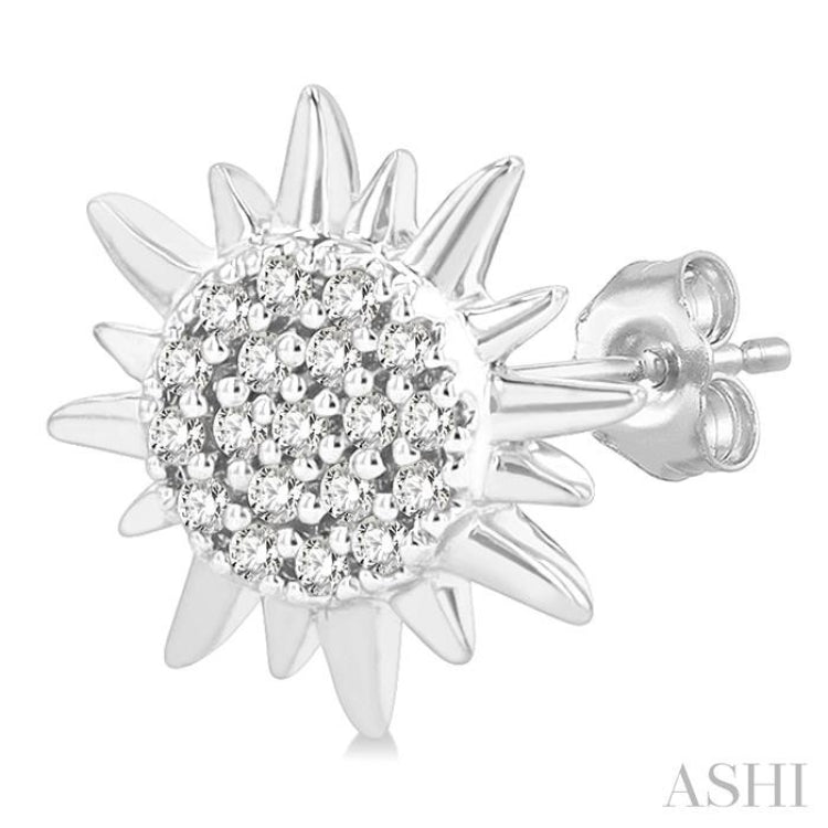 1/8 Ctw Petite Sun Round Cut Diamond Fashion Stud Earring in 10K White Gold