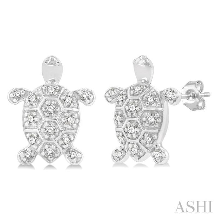 1/6 Ctw Petite Turtle Round Cut Diamond Fashion Stud Earring in 10K White Gold