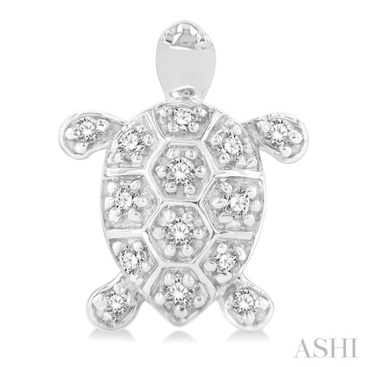 1/6 Ctw Petite Turtle Round Cut Diamond Fashion Stud Earring in 10K White Gold