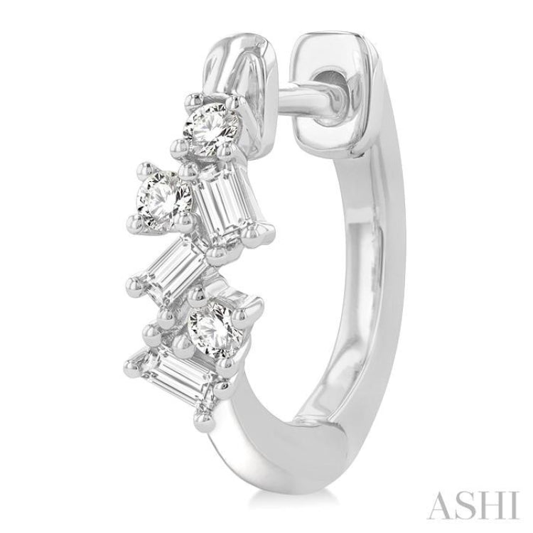 1/4 Ctw Petite Fusion Scatter Baguette and Round Cut Diamond Fashion Huggies in 14K White Gold