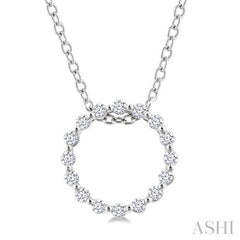1/10 Ctw Circle Round Cut Diamond Pendant With Chain in Sterling Silver