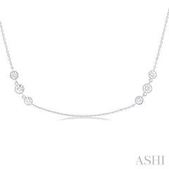 1 1/2 Ctw Three Stone Bezel Set Round Cut Diamond Station Necklace in 14K White Gold