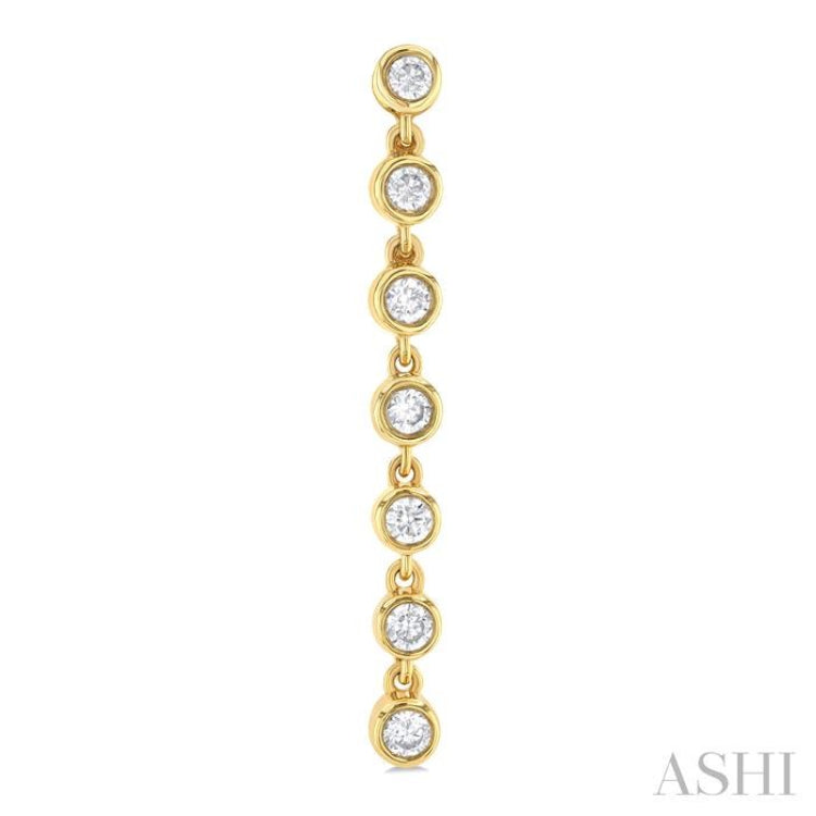 1/4 Ctw Bezel Set Round Cut Diamond Long Tennis Earring in 14K Yellow Gold