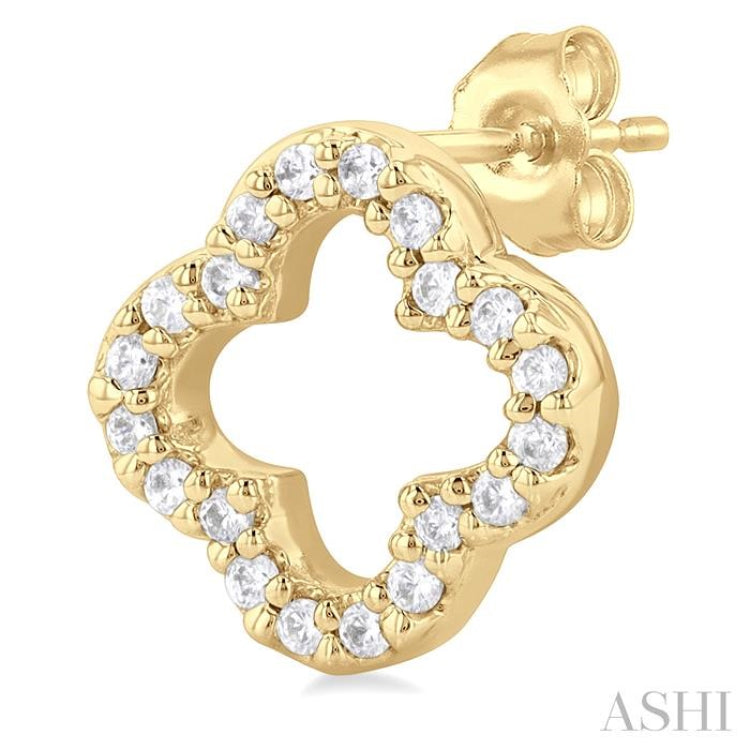 1/6 Ctw Petite Clover Round Cut Diamond Fashion Stud Earring in 10K Yellow Gold