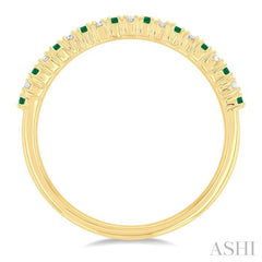 1.35 MM Round Shape Emerald and 1/10 Ctw Petite Round Cut Diamond Precious Stack Band in 10K Yellow Gold