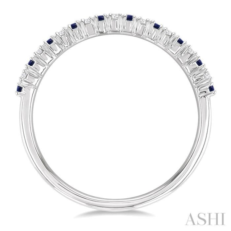 1.35 MM Round Shape Sapphire and 1/10 Ctw Petite Round Cut Diamond Precious Stack Band in 10K White Gold