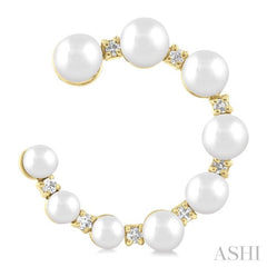 2.8 - 4.5 MM Round Shape Cultured Pearls and 1/5 Ctw Graduated Round Cut Diamond Half Hoop Earring in 14K Yellow Gold
