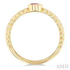 4x3 MM Oval Shape Ruby and 1/5 Ctw Single Cut Diamonds Precious Fashion Split Twin Ring in 10K Yellow Gold