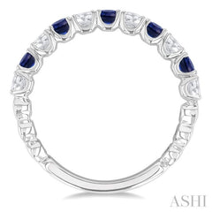 2.6 MM Sapphire and 3/8 Ctw Round Cut Diamond Precious Wedding Band in 14K White Gold