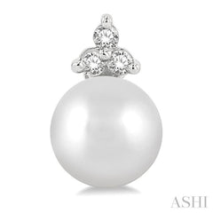 5.5 MM Round Cut Cultured Pearl and 1/20 Ctw Petite Round Cut Diamond Fashion Stud Earring in 10K White Gold