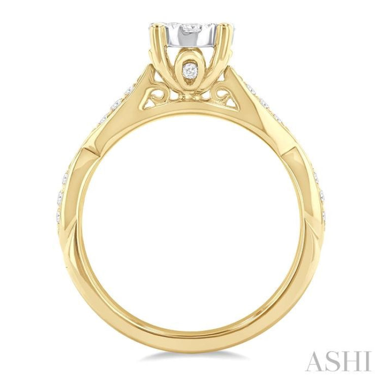 1/2 Ctw Round Shape Lovebright Marquise Carved Round Cut Diamond Engagement Ring in 14K Yellow and White Gold