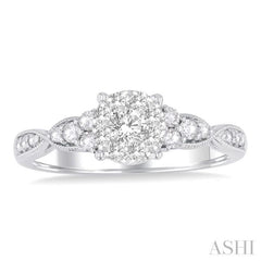 1/2 Ctw Round Shape Lovebright Carved Shank Round Cut Diamond Engagement Ring in 14K White Gold