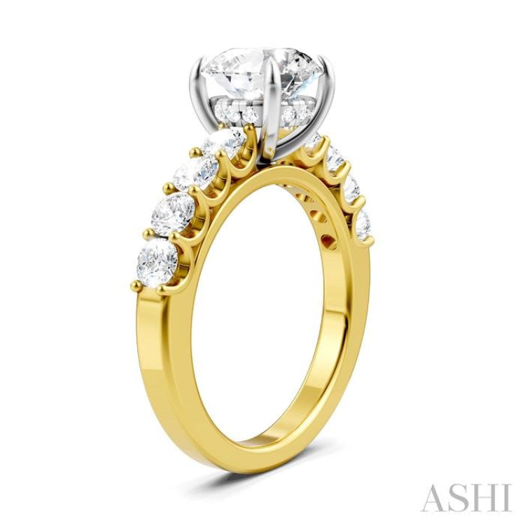 7/8 Ctw Round Shape Round Cut Diamond Semi-Mount Engagement Ring in 14K Yellow and White Gold