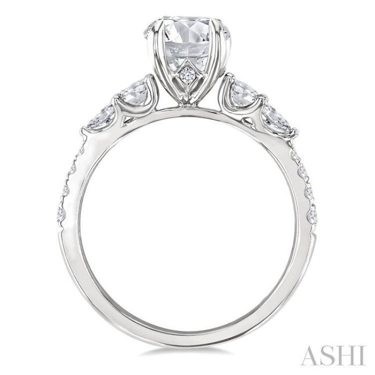 1/2 Ctw Pear and Round Cut Diamond Semi-Mount Engagement Ring in 14K White Gold