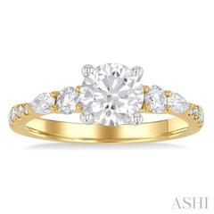 1/2 Ctw Pear and Round Cut Diamond Semi-Mount Engagement Ring in 14K Yellow and White Gold