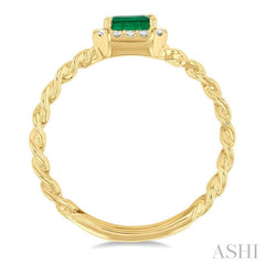 5x3 MM Oval Cut Emerald and 1/10 Ctw Curb & Cuban Link East-West Round Cut Diamond Halo Precious Ring in 10K Yellow Gold
