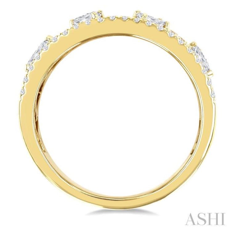5/8 Ctw 4-Stone Mixed Shape Diamond Wide Fashion Band in 14K Yellow Gold