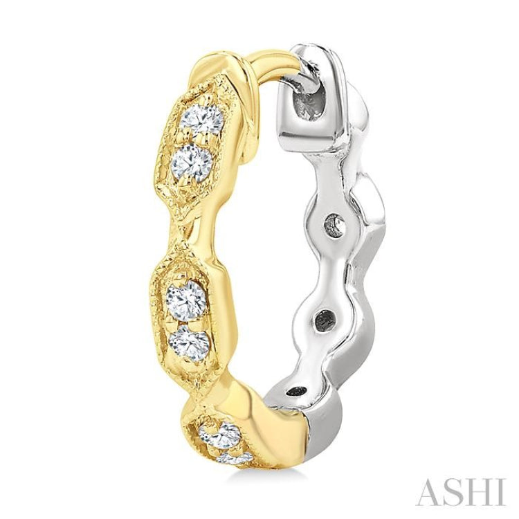 1/5 Ctw Petite Reverted Two-Tone Marquise and Hexagon Shape Round Cut Diamond Fashion Huggies in 10K White and Yellow Gold
