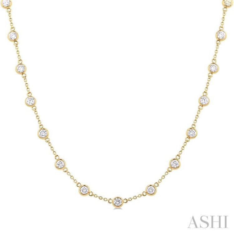 3 Ctw Bezel Set Round Cut Diamond Station Necklace in 14K Yellow Gold