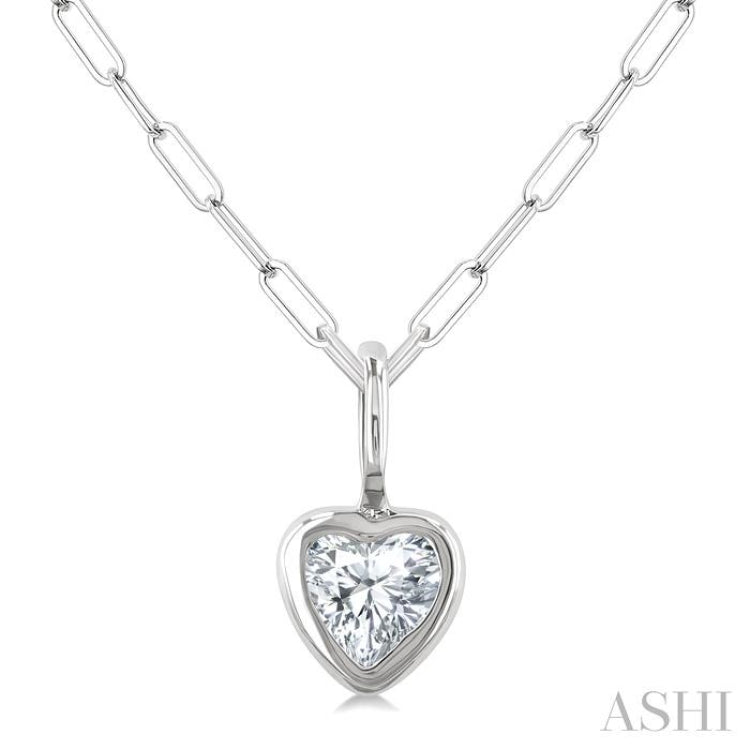 1/5 Ctw Heart Shape Bezel Set Diamond Fashion Pendant With Paperclip Chain in 14K White Gold