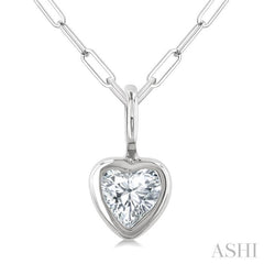 1/5 Ctw Heart Shape Bezel Set Diamond Fashion Pendant With Paperclip Chain in 14K White Gold