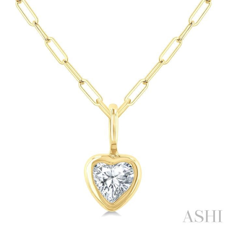 1/5 Ctw Heart Shape Bezel Set Diamond Fashion Pendant With Paperclip Chain in 14K Yellow Gold