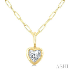 1/5 Ctw Heart Shape Bezel Set Diamond Fashion Pendant With Paperclip Chain in 14K Yellow Gold