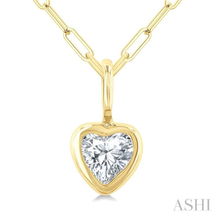 1/5 Ctw Heart Shape Bezel Set Diamond Fashion Pendant With Paperclip Chain in 14K Yellow Gold
