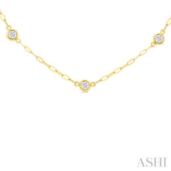 1/2 Ctw Bezel Set Round Cut Diamond Paperclip Station Necklace in 14K Yellow Gold
