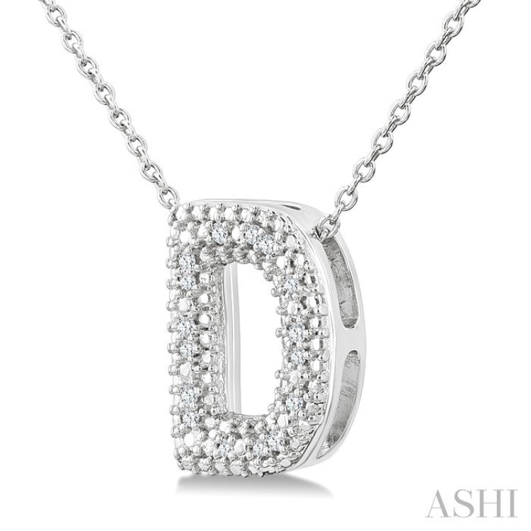 1/20 Ctw Bubble Accent Initial 'D' Round Cut Diamond Fashion Pendant With Chain in Sterling Silver