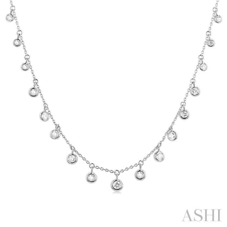 5/8 Ctw Bezel Set Round Cut Diamond Station Necklace in 14K White Gold
